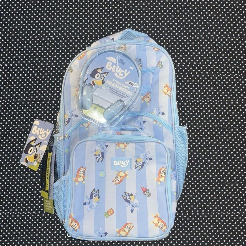 Bluey Kids 17" Backpack Set 4pc with Insulated Lunch Tote Headphones Keychain